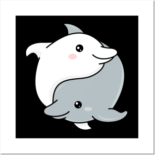 Cute Yin Yang Dolphins Posters and Art